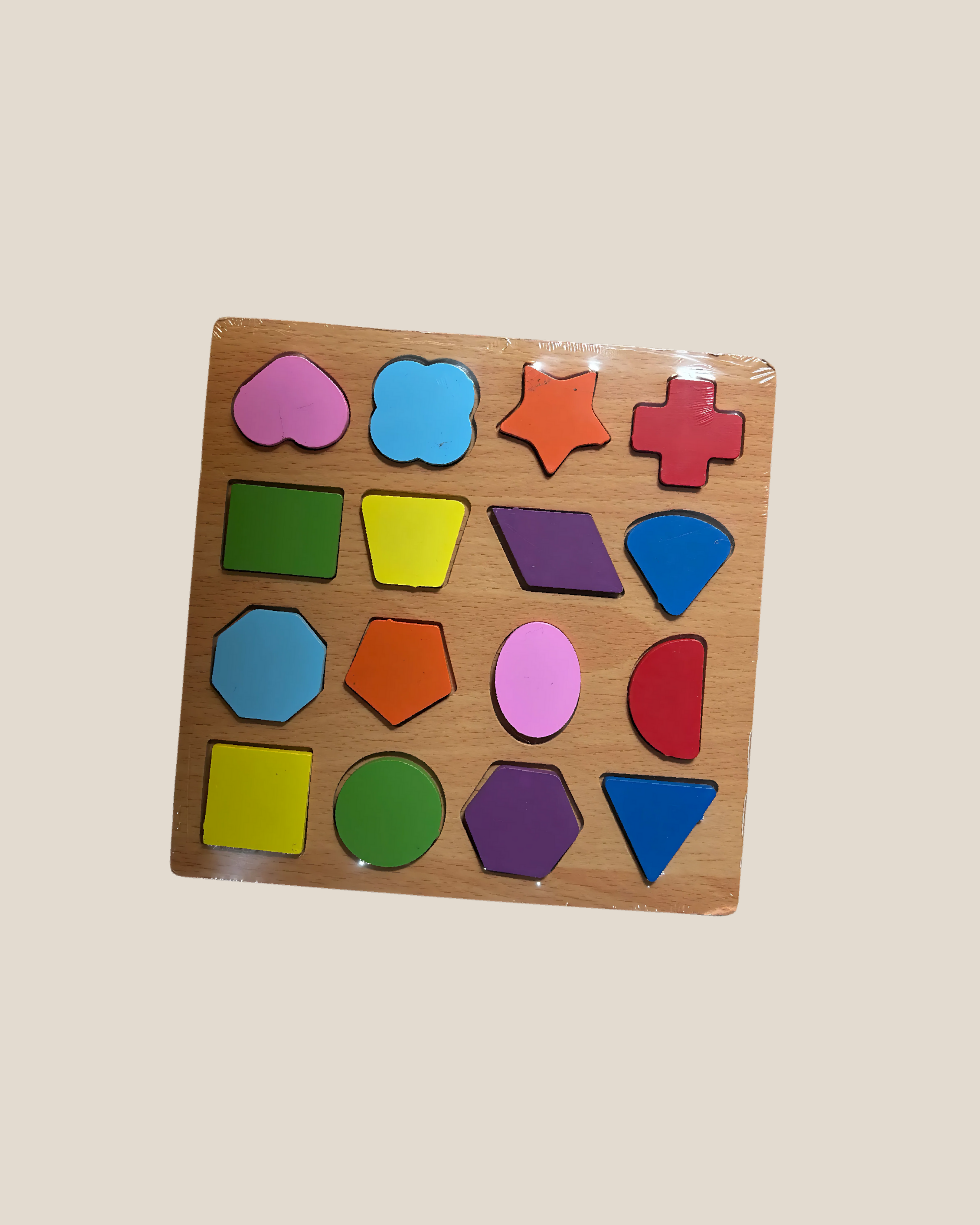 Wooden Shape Sorting Puzzle - Colorful Geometric Learning Board